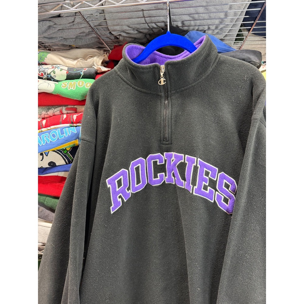 Champion Colorado Rockies Quarter Zip Fleece Pullover Black Purple Mens XXL